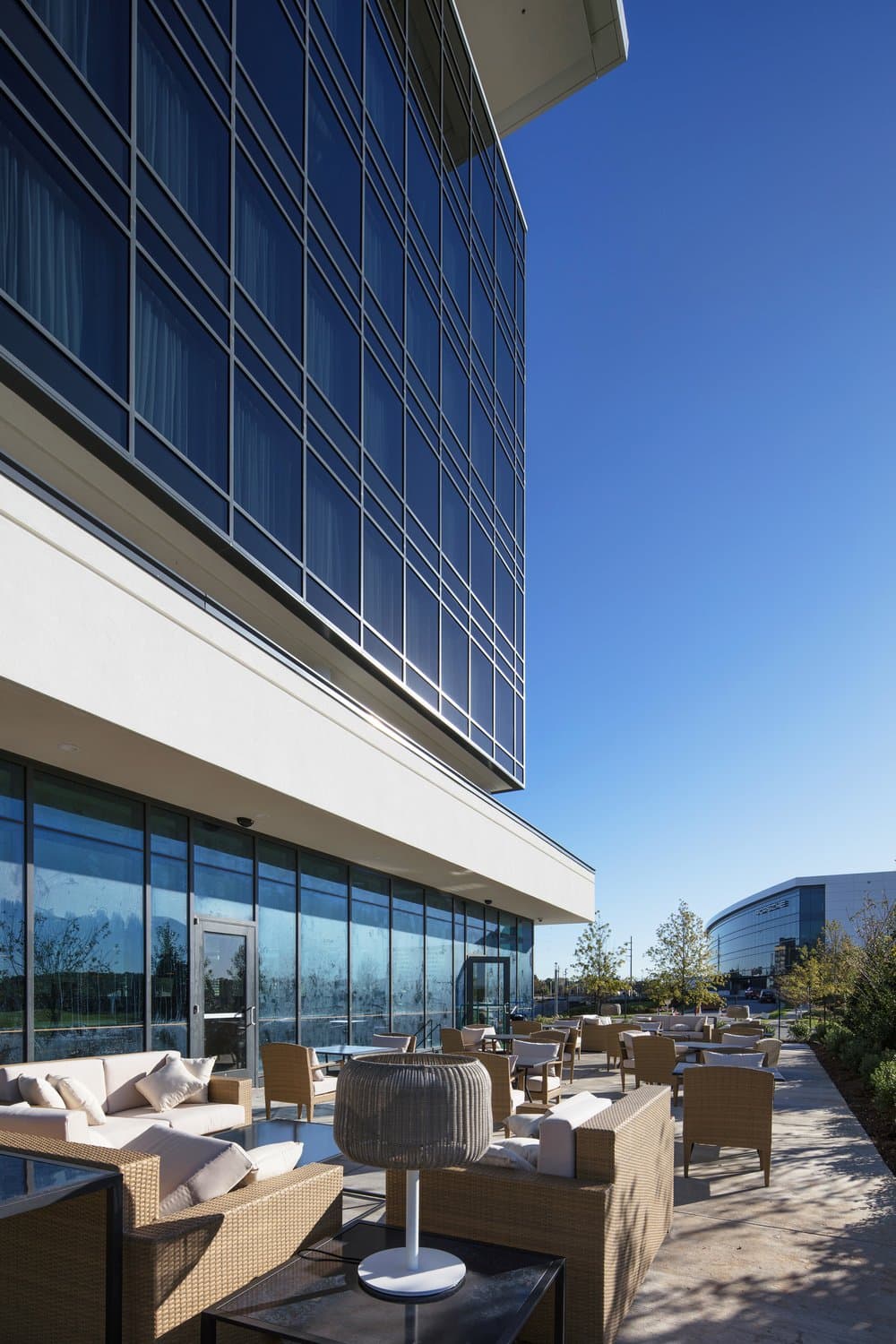 Outdoor patio with seating.