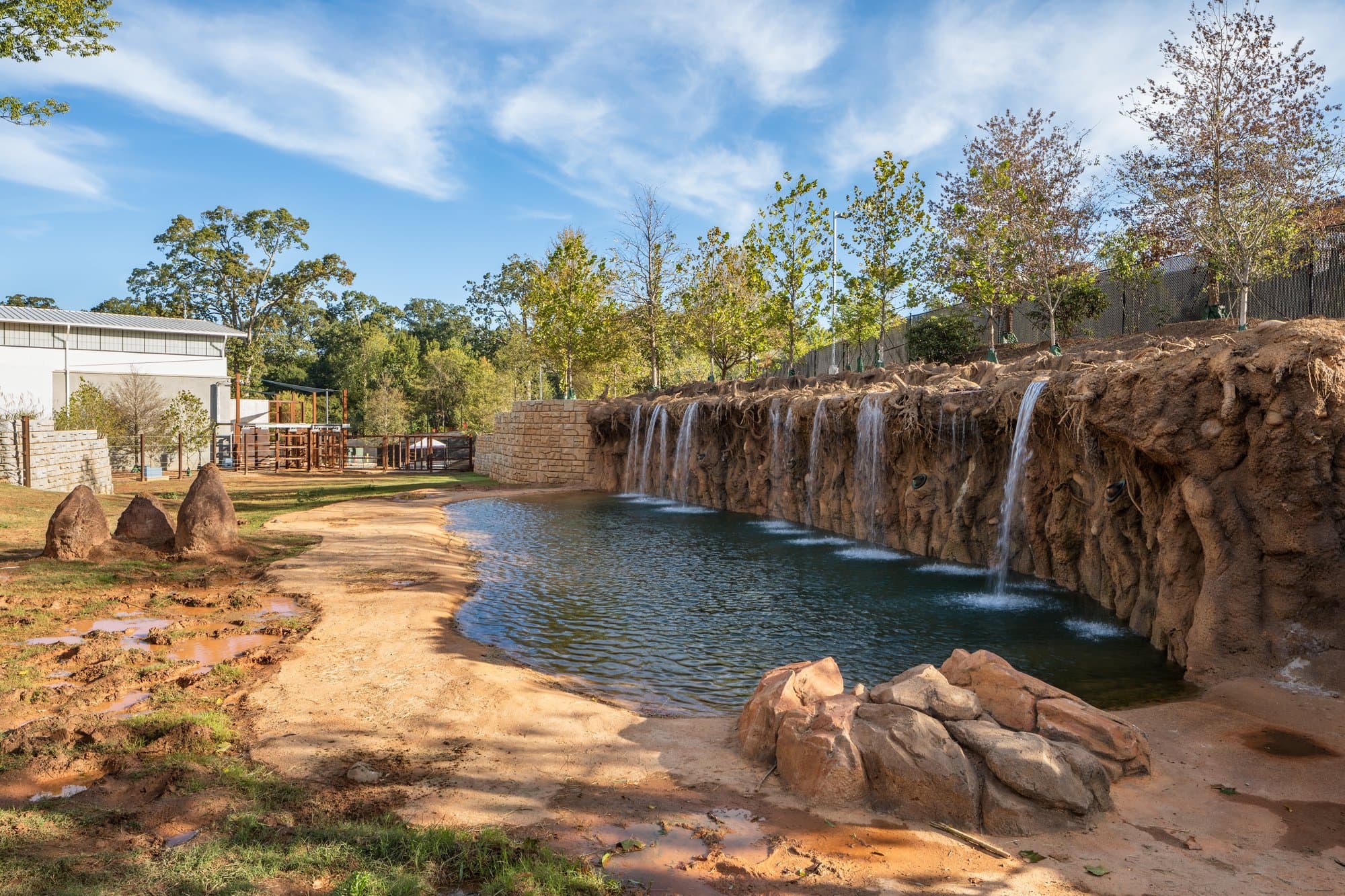 waterfall within an elephant enclosure