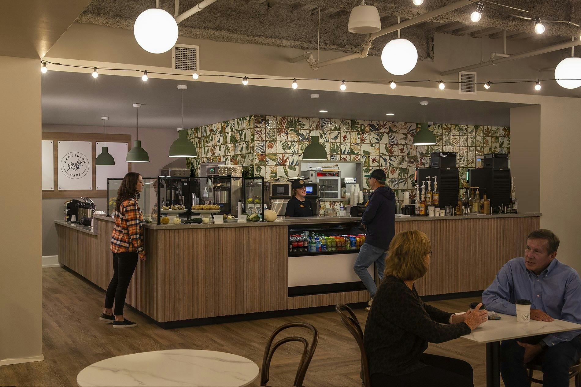 coffee bar with a green, natural aesthetic 