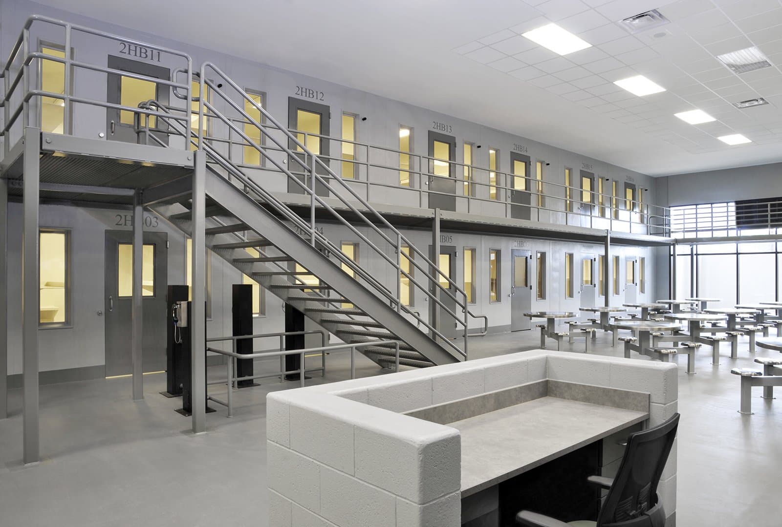 Inside 2-story detention center.
