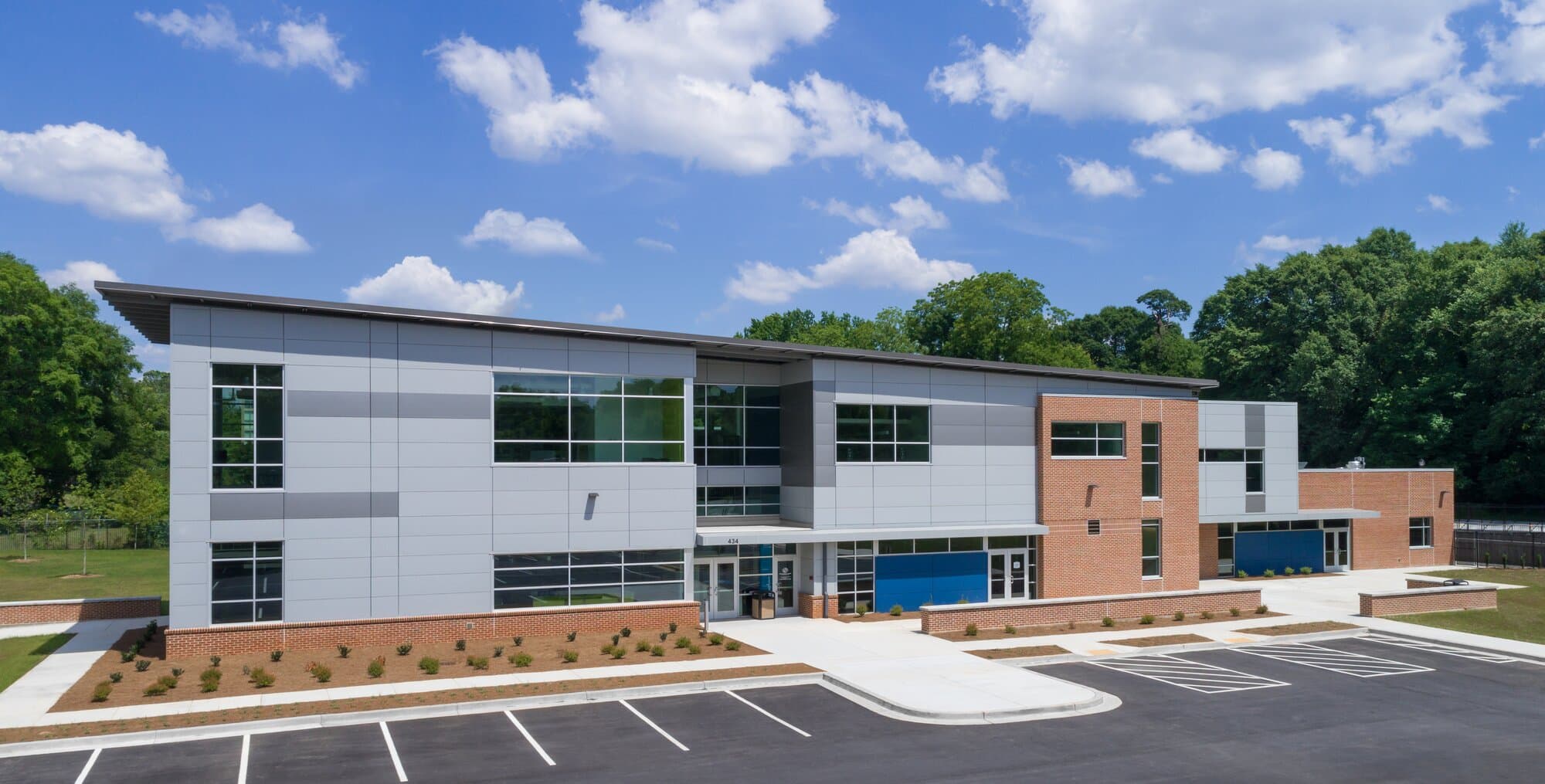 Side view of facility with parking.