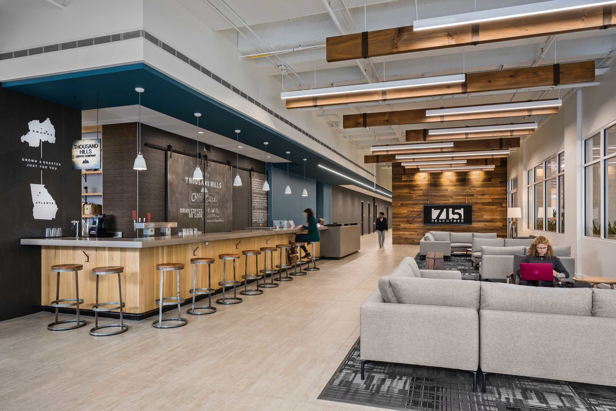 Lobby with bar area and seating.