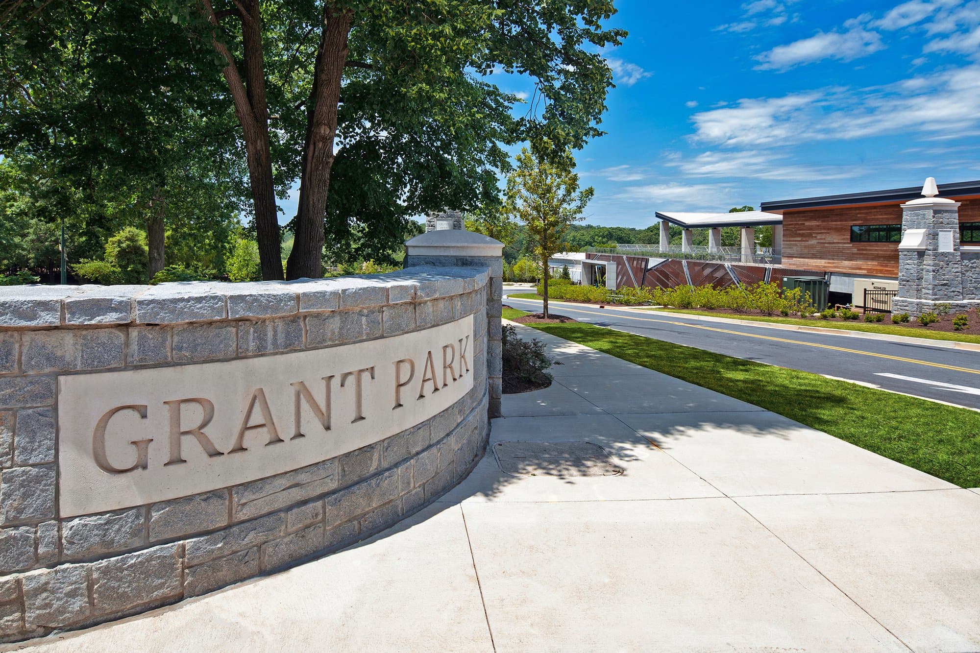 Grant Park stone signage outside of park.